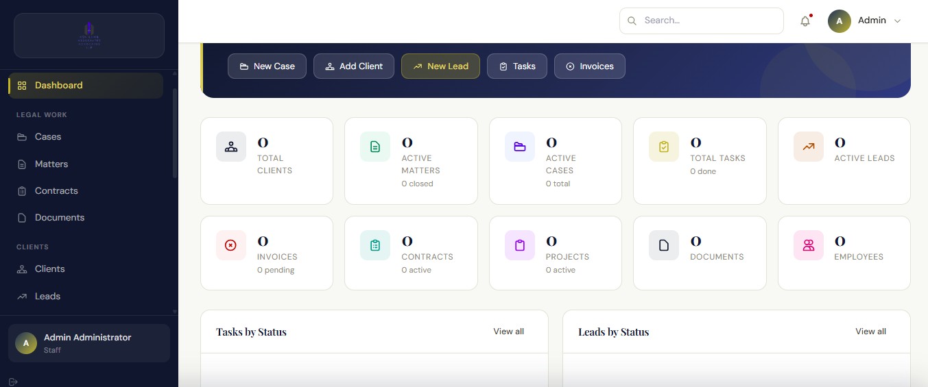 Law Firm Portal - complete legal practice management system with HRM and CRM modules